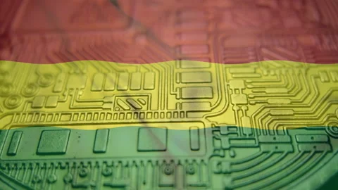 The Plurinational State of Bolivia flag with Bitcoin Cryptocurre Stock Footage 166725488