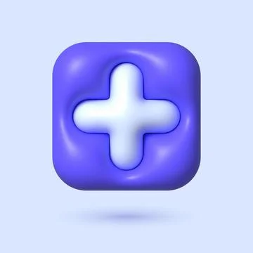Plus in 3d style on white background. 3d cartoon vector icon. Stock Illustration