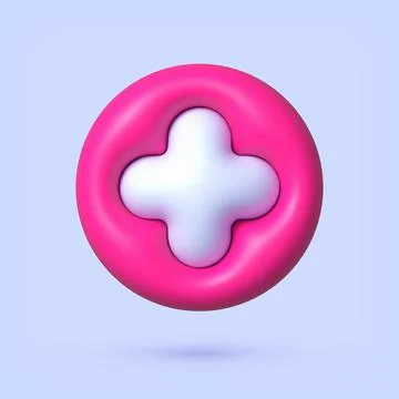 Plus in 3d style on white background. 3d cartoon vector icon. Stock Illustration
