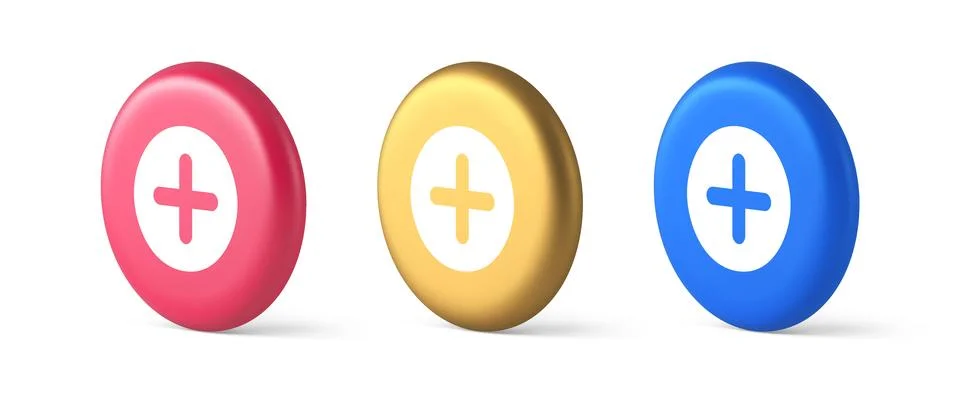 Plus add button mathematical addition symbol 3d realistic isometric circle ic Illustrazione stock