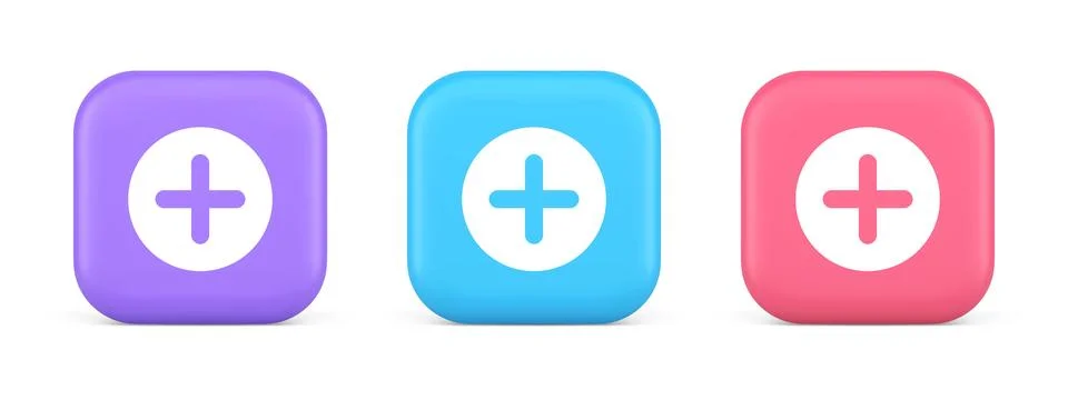 Plus add button mathematical addition symbol 3d realistic icon Illustrazione stock