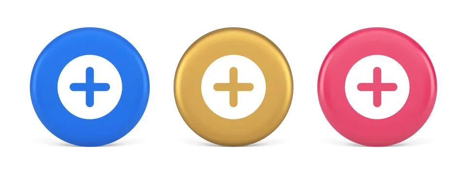 Plus add button mathematical addition symbol 3d realistic circle icon Stock Illustration