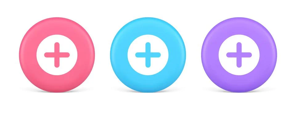 Plus add button mathematical addition symbol 3d realistic circle icon Stock Illustration