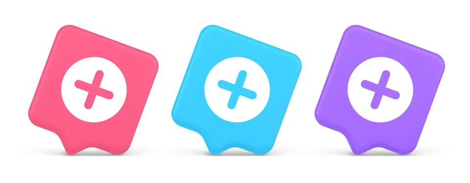 Plus add button mathematical addition symbol 3d realistic speech bubble icon Stock-Illustration