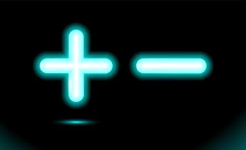 Plus and minus blue glowing neon ui, ux, icon. Matematical symbol. Stock Illustration