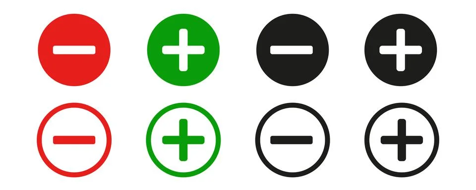 Plus and minus sign . Vector icon on white background.Red and green sign .    Stock Illustration