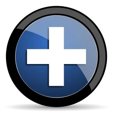 Plus blue circle glossy web icon on white background, round button for intern Stock-Illustration