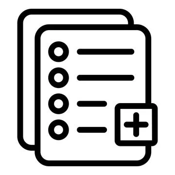 Plus document icon outline vector. Loan approve Illustrazione stock