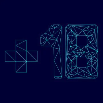 Plus eighteen +18 in low poly triangulation triangulated polygonal electric.. Stock Illustration