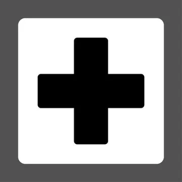 Plus flat black and white colors rounded button Illustrazione stock