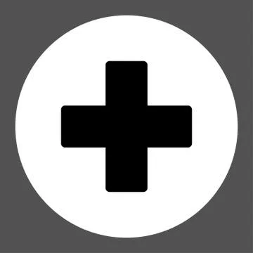 Plus flat black and white colors round button Stock Illustration