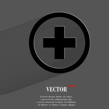 Plus. Flat modern web button with long shadow and space for your text. 스톡 일러스트