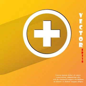 Plus. Flat modern web button with long shadow and space for your text. Illustrazione stock