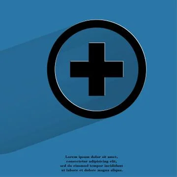 Plus. Flat modern web button with long shadow and space for your text. Illustrazione stock