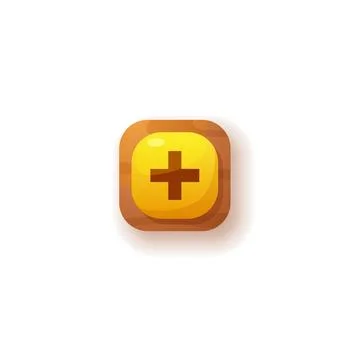 Plus glossy ui button icon, sound adding or mathematic option yellow square 스톡 일러스트