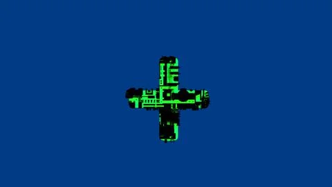 Plus - high tech cyber punk black and green font on blue Stock Illustration