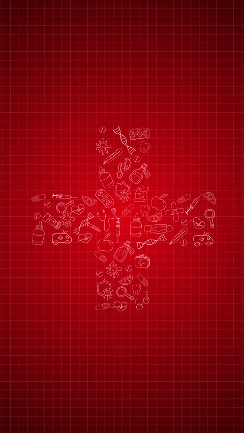 Plus hospital pattern. Medical or pharmacy red abstract background with symbols. Stock Footage 282177084