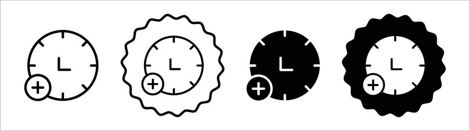 Plus hours icon symbol set collection. Plus hours simple vector sign bundle Stock Illustration