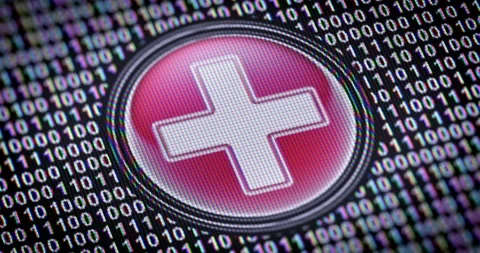 Plus icon. Binary code ( array of bits ) in the screen. Looping footage Stock Footage 111234373