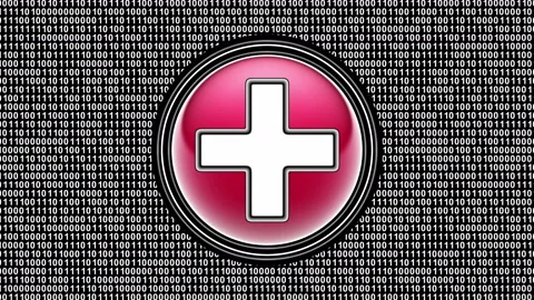 Plus icon. Binary code ( array of bits ) in the screen. Looping footage. Stock Footage 123760880
