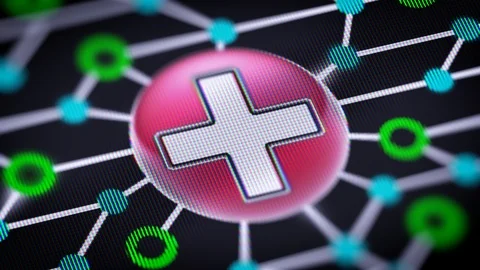 Plus icon. Circuit board in the screen. Looping footage with codec Prores 4444. Stock Footage 109185261