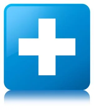 Plus icon cyan blue square button Stock Illustration