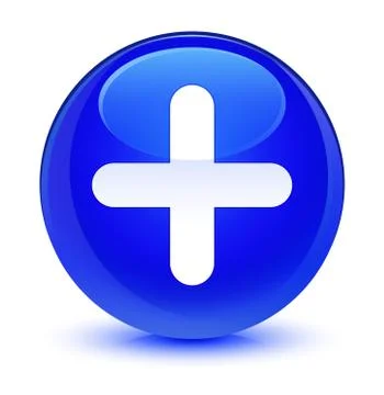 Plus icon glassy blue round button Stock Illustration