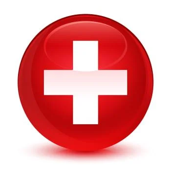 Plus icon glassy red round button Stock Illustration
