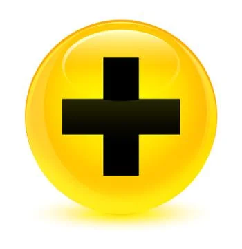 Plus icon glassy yellow round button Stock Illustration