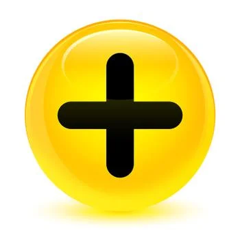Plus icon glassy yellow round button Stock Illustration