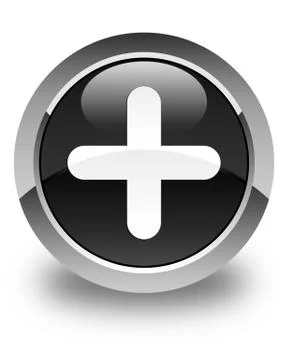 Plus icon glossy black round button Illustrazione stock