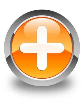 Plus icon glossy orange round button Stock Illustration