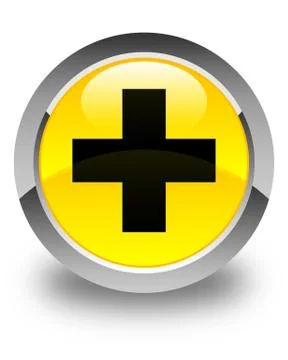 Plus icon glossy yellow round button Illustrazione stock