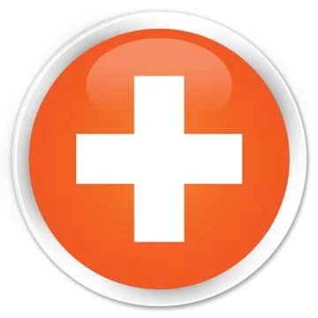 Plus icon premium orange round button Stock Illustration
