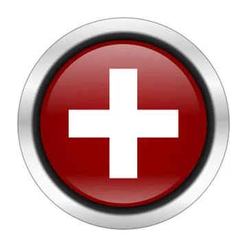 Plus icon, red round button isolated on white background, web design illustra Stock Illustration