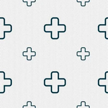 Plus icon sign. Seamless pattern with geometric texture. Vector Stock Illustration