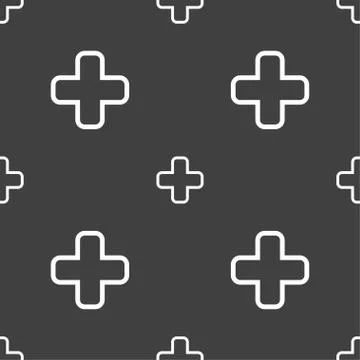 Plus icon sign. Seamless pattern on a gray background. Stock Illustration