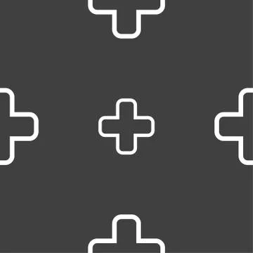 Plus icon sign. Seamless pattern on a gray background. Stock Illustration