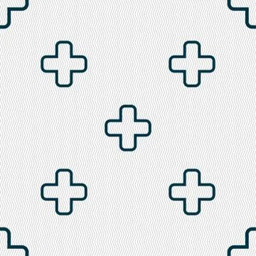 Plus icon sign. Seamless pattern with geometric texture. Stock Illustration