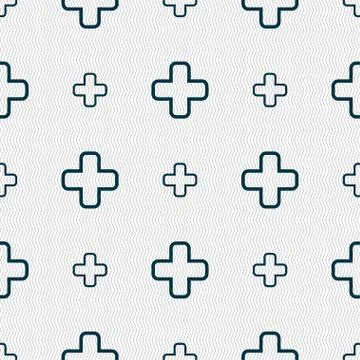 Plus icon sign. Seamless pattern with geometric texture. Stock Illustration
