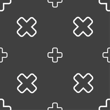 Plus icon sign. Seamless pattern on a gray background. イラスト素材