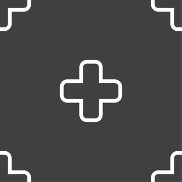 Plus icon sign. Seamless pattern on a gray background. Stock Illustration
