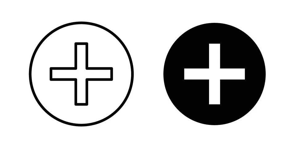 Plus icon solid, line, and editable vector set. Stock Illustration