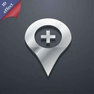 Plus Map pointer, GPS location  icon symbol. 3D style. Trendy, modern design  Illustrazione stock