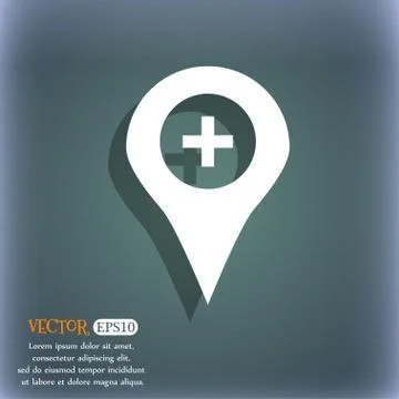 Plus Map pointer, GPS location  icon symbol on the blue-green abstract backgr イラスト素材