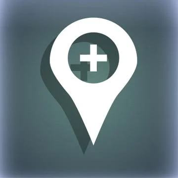Plus Map pointer, GPS location icon symbol on the blue-green abstract background Stock Illustration