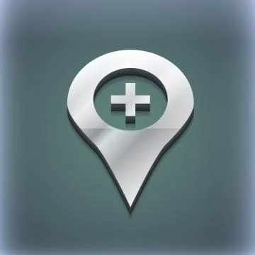 Plus Map pointer, GPS location icon symbol. 3D style. Trendy, modern design with Illustrazione stock