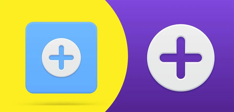 Plus mathematics symbol squared and circle button 3d simple icon vector ill.. Stock Illustration
