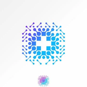 Plus medical dots tech symbol digital science system pharmacy hospital care Stock Illustration