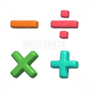 Plus minus multiply and divide virtual modern 3d render shiny glossy texture PSD Template